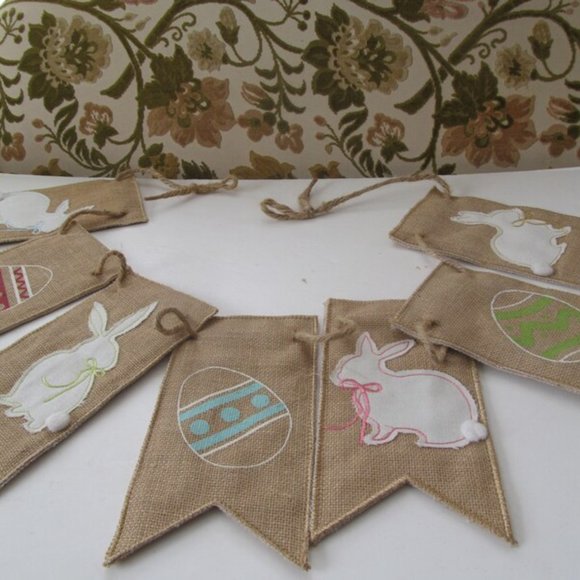 Primitive Garland Burlap Decor Bunny Rabbit Decor Easter Egg Decor Burlap Banner - Picture 3 of 4